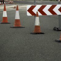 Highway with works cones